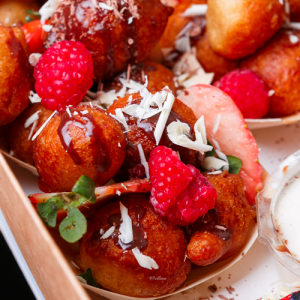 Drizzled PuffPuff & Strawberries